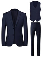 Erasmus | Men's Slim Fit Double-Breasted Three-Piece Suit Set with Waistcoat
