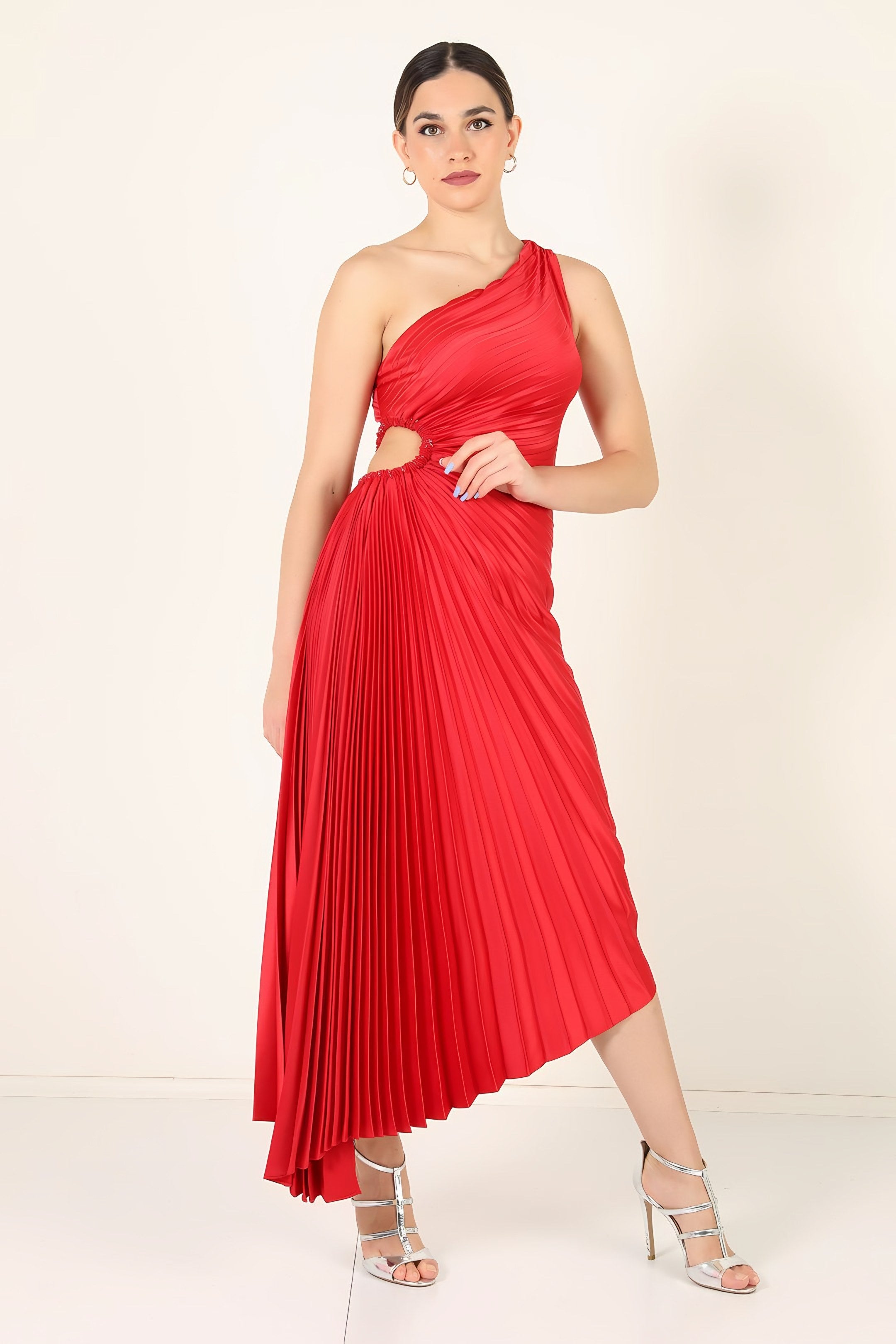 Women's One-Shoulder Pleated Maxi Dress — view 10
