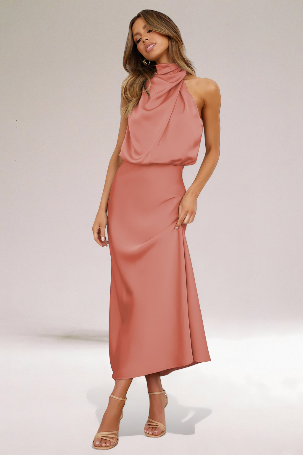 Women's Blouson Halter Neck Maxi Dress — view 3