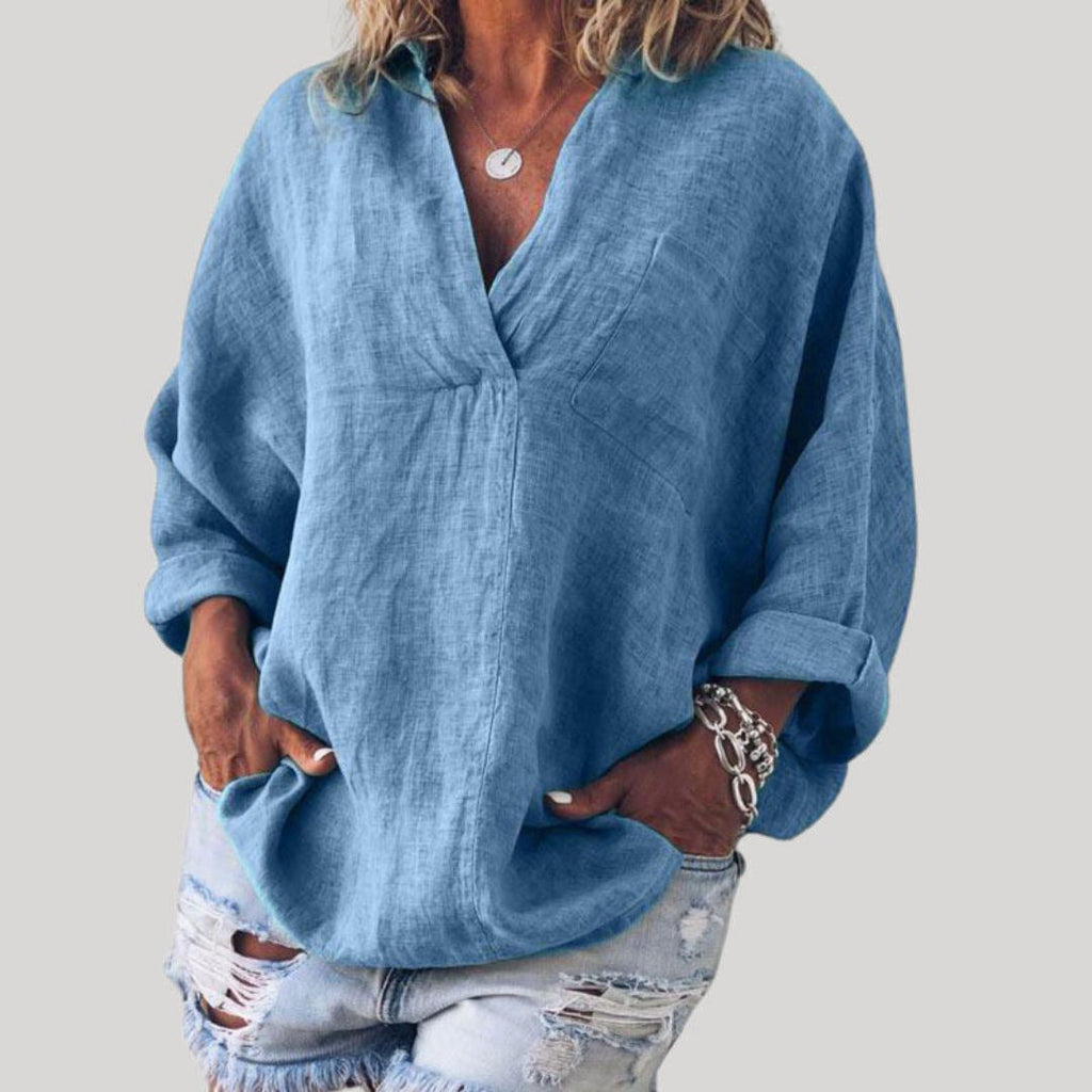 Solène | Women’s Linen Long Sleeve Blouse — TOPNEWPLACE (view 2)