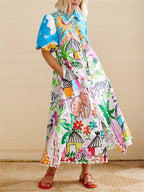 Women's Short Sleeve Printed Shirt Maxi Dress — view 3