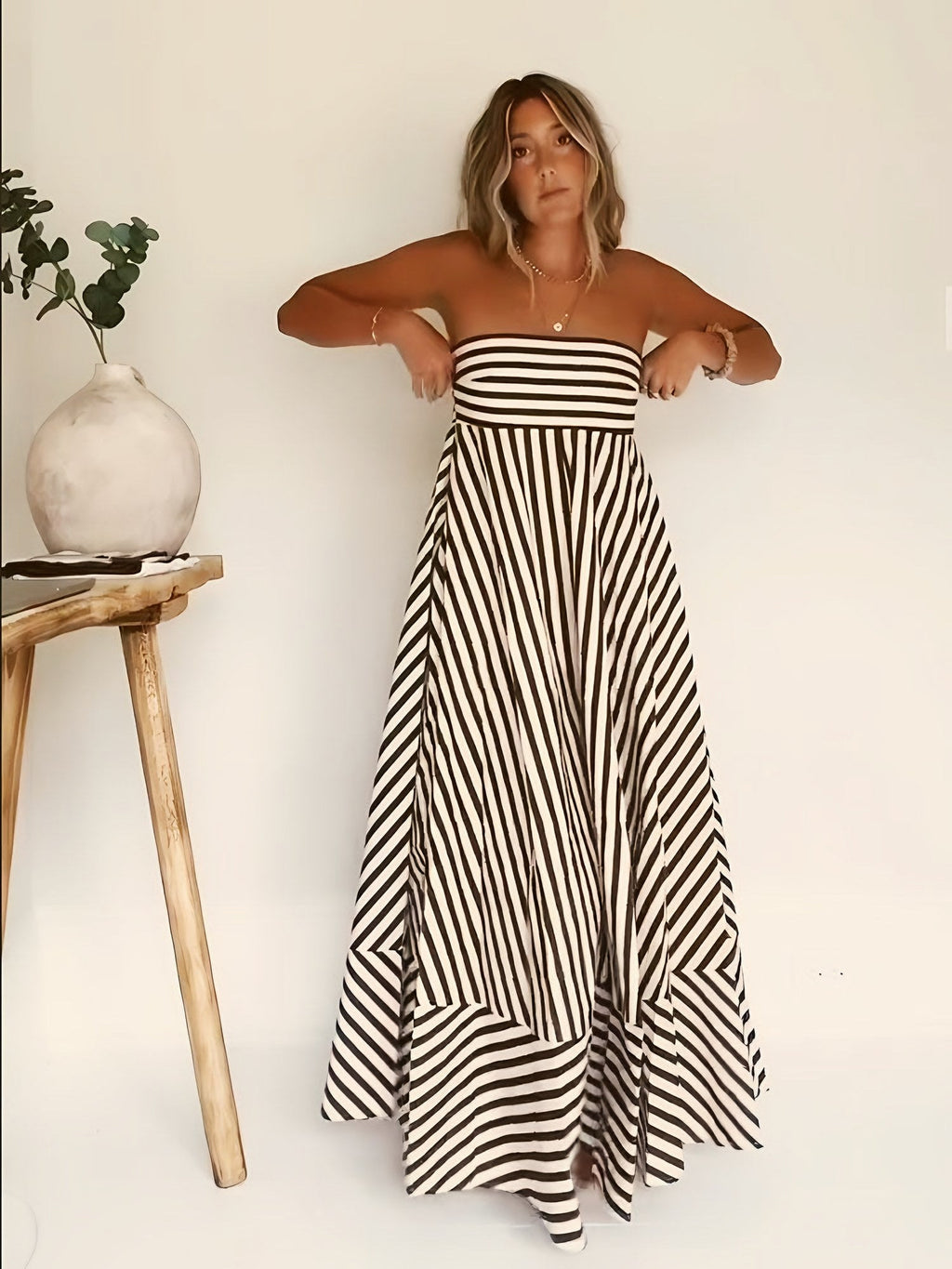 Women's Strapless Striped Maxi Dress — view 2