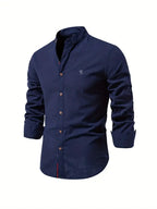 Kasimir | Men's Linen Shirt with Long Sleeves and Stand Collar