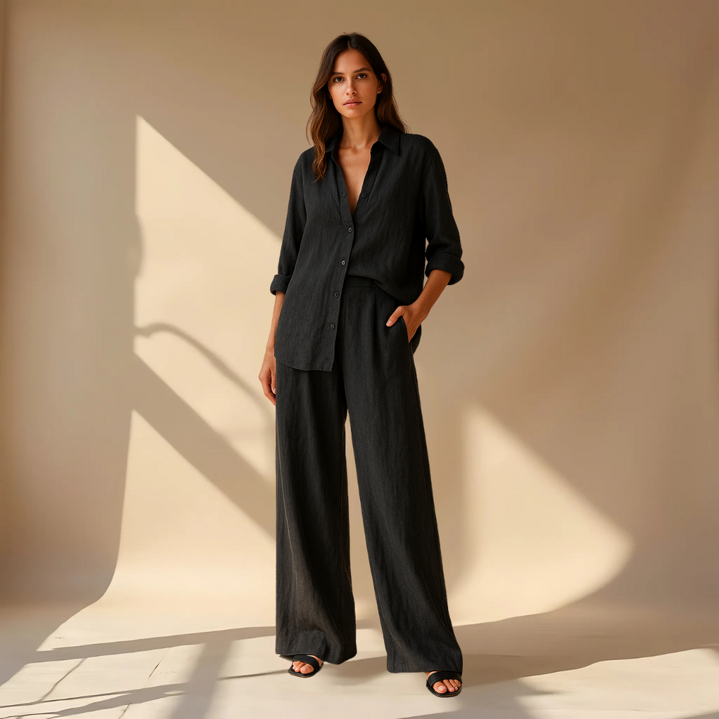 Hedda | Women’s Linen Shirt Wide Leg Trousers Set — TOPNEWPLACE