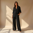 Hedda | Women’s Linen Shirt Wide Leg Trousers Set — TOPNEWPLACE