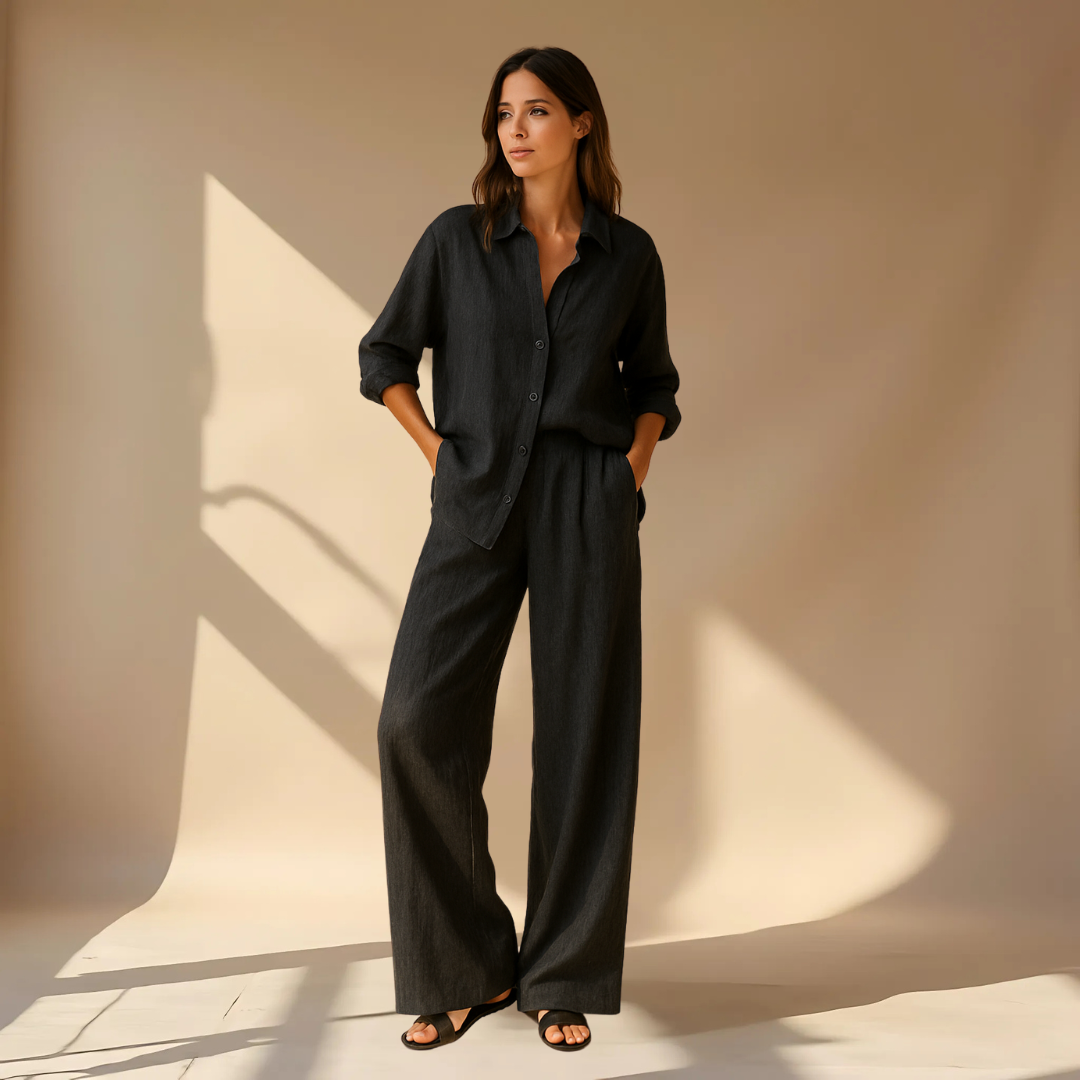 Hedda | Women’s Linen Shirt Wide Leg Trousers Set — TOPNEWPLACE (view 5)