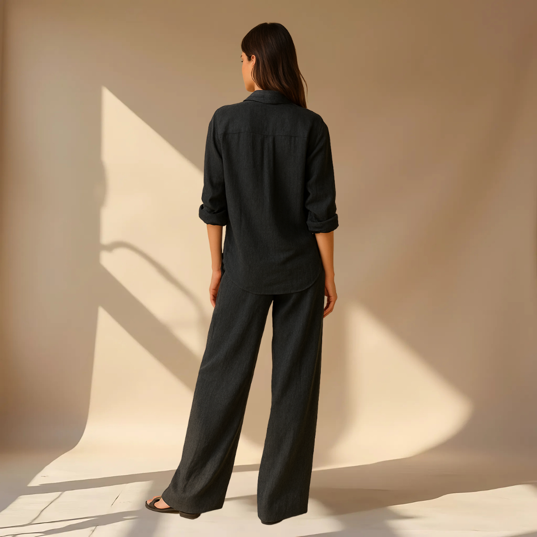 Hedda | Women’s Linen Shirt Wide Leg Trousers Set — TOPNEWPLACE (view 7)