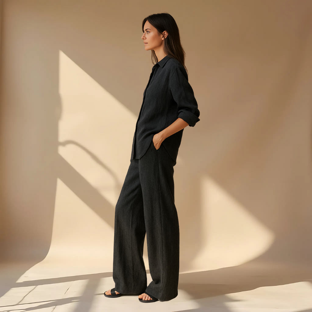 Hedda | Women’s Linen Shirt Wide Leg Trousers Set — TOPNEWPLACE (view 6)