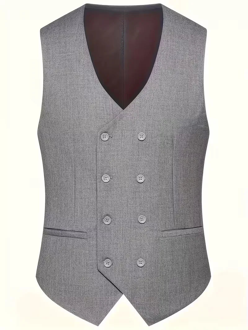 Erasmus | Men's Slim Fit Double-Breasted Three-Piece Suit Set with Waistcoat