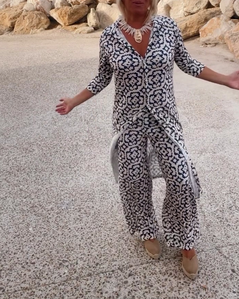 Gavriella | Women’s Geometric V-Neck Two-Piece Set — TOPNEWPLACE (view 2)