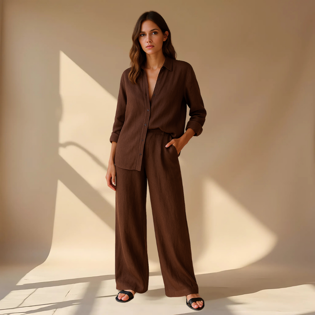Hedda | Women’s Linen Shirt Wide Leg Trousers Set — TOPNEWPLACE (view 2)