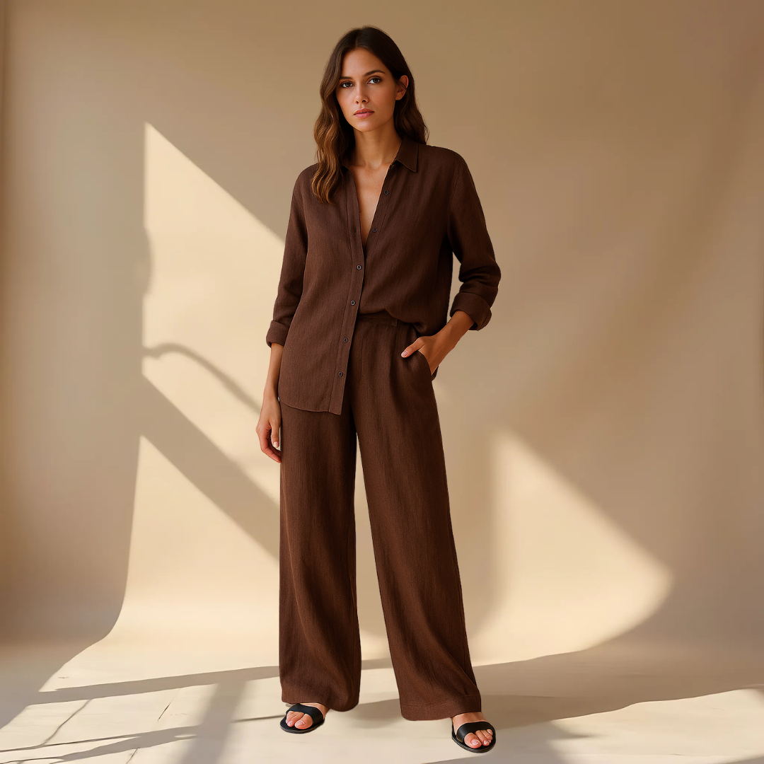 Hedda | Women’s Linen Shirt Wide Leg Trousers Set — TOPNEWPLACE (view 2)