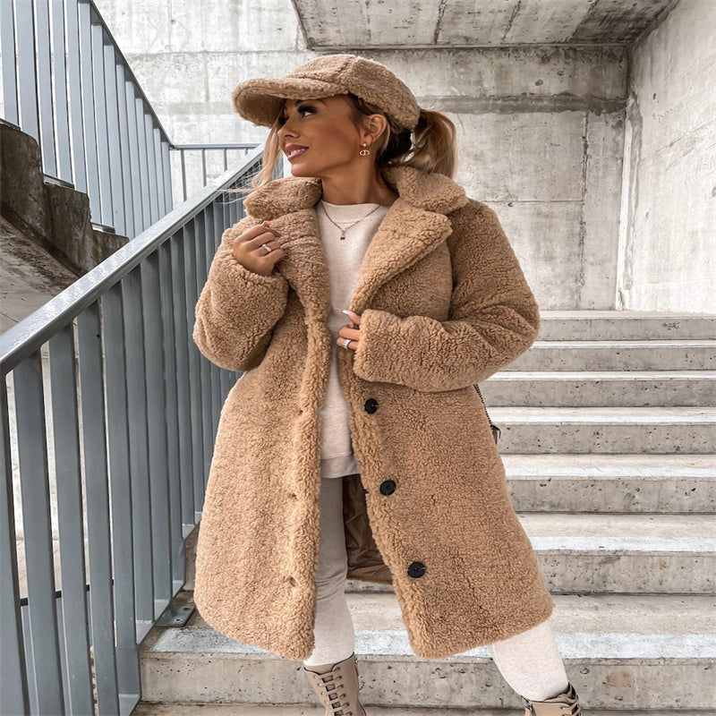 Sigrid | Women's Teddy Coat with Notched Collar Button Front