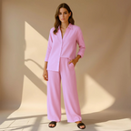 Hedda | Women’s Linen Shirt Wide Leg Trousers Set — TOPNEWPLACE (view 4)