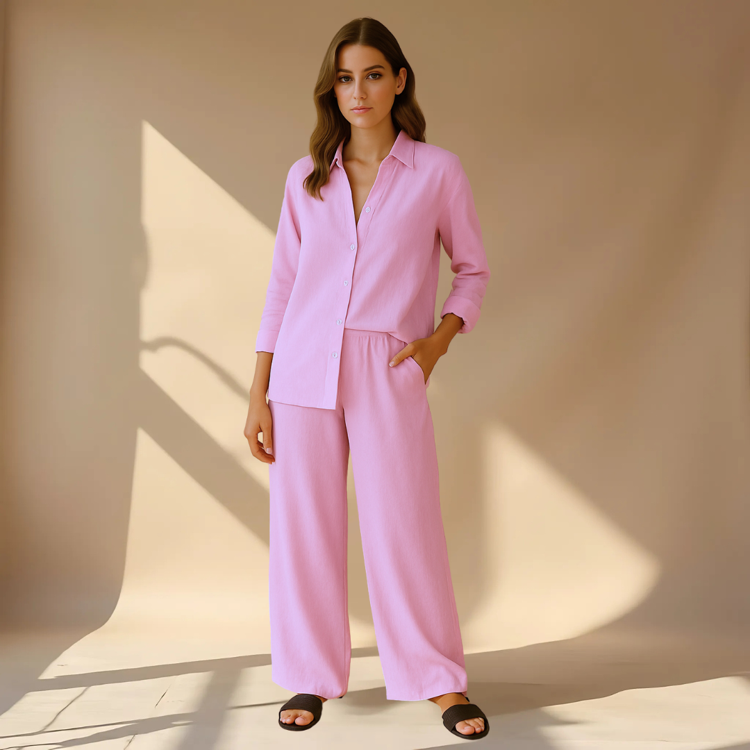 Hedda | Women’s Linen Shirt Wide Leg Trousers Set — TOPNEWPLACE (view 4)