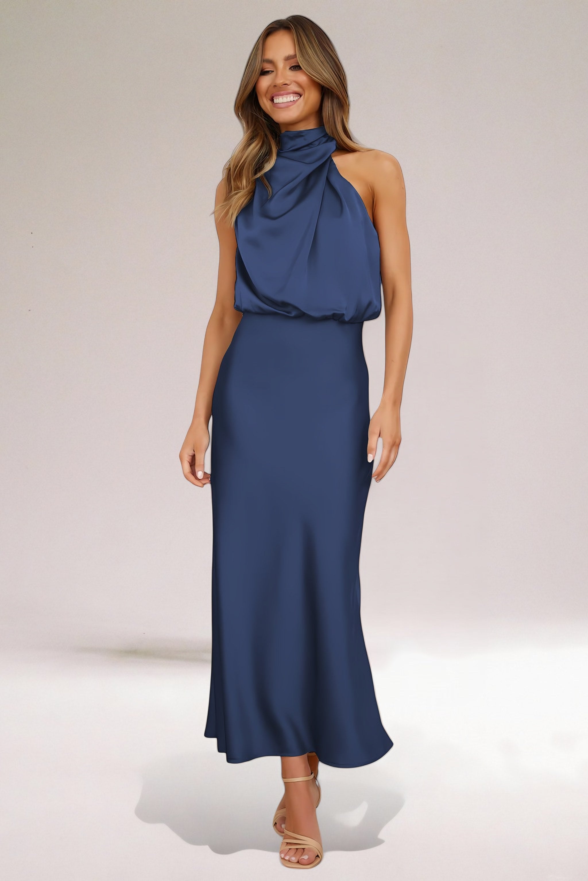 Women's Blouson Halter Neck Maxi Dress — view 4