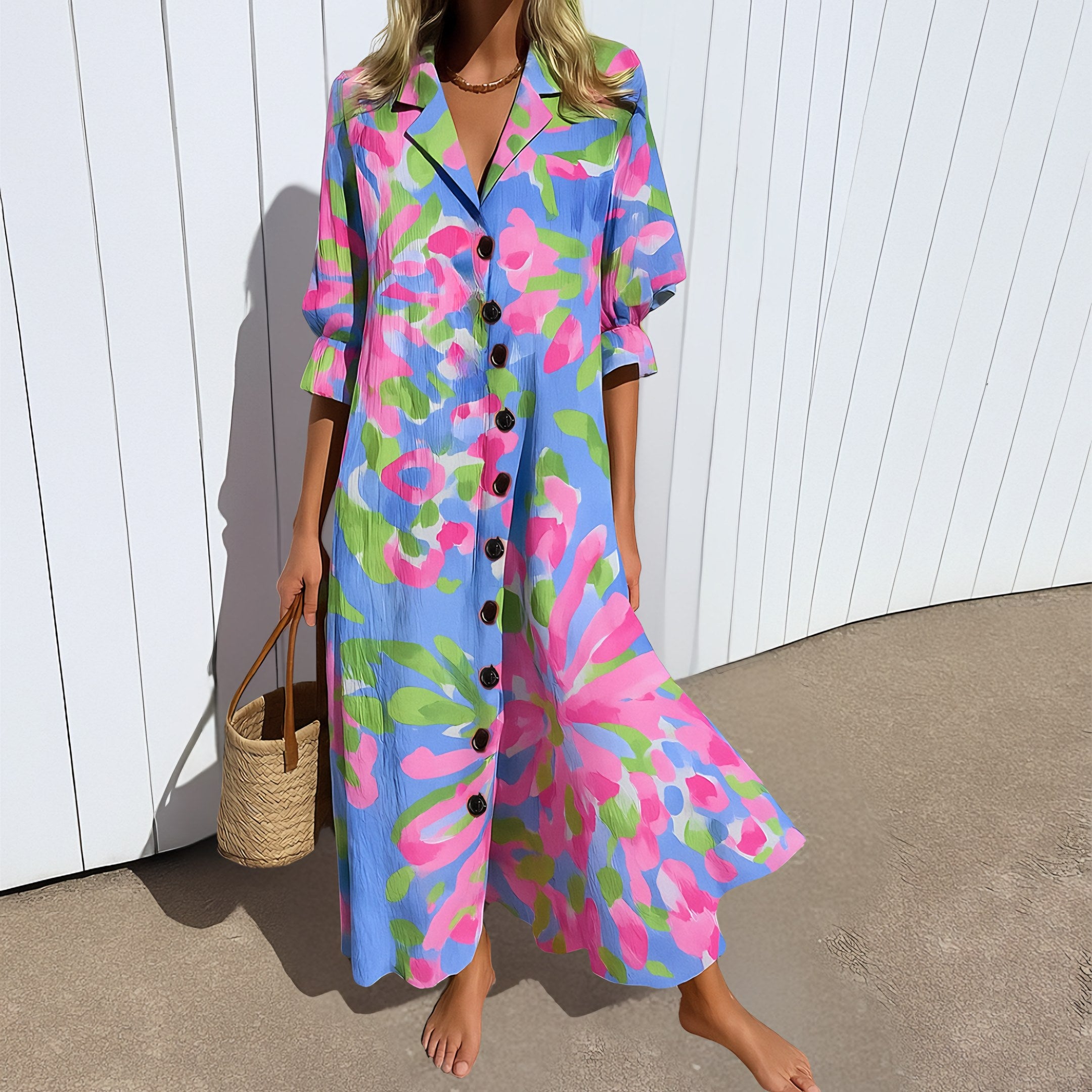Women's Long Sleeve Shirt Maxi Dress — view 4