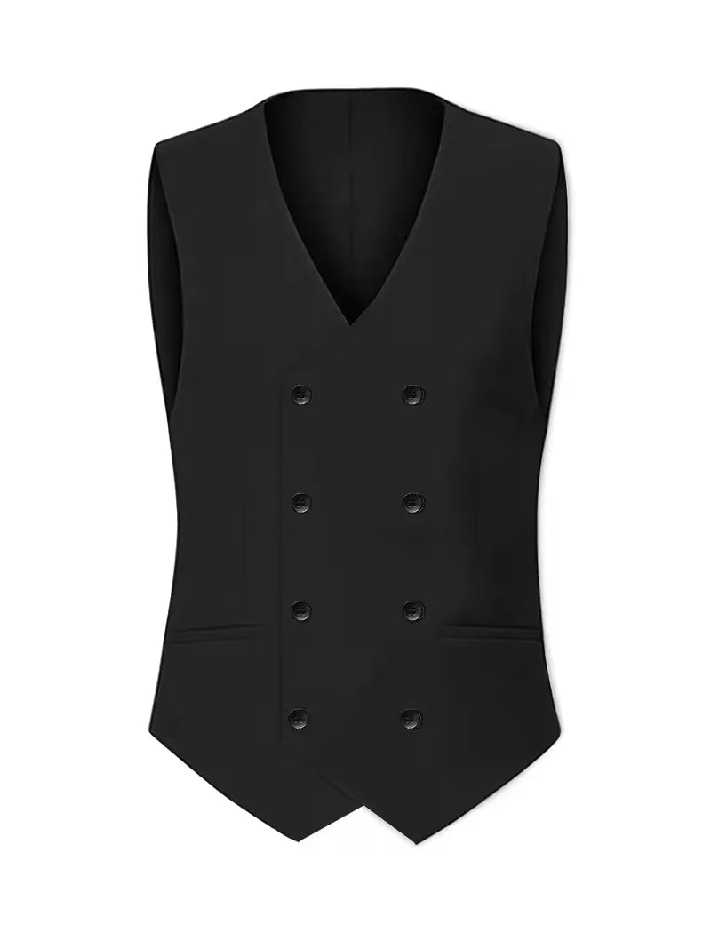 Erasmus | Men's Slim Fit Double-Breasted Three-Piece Suit Set with Waistcoat