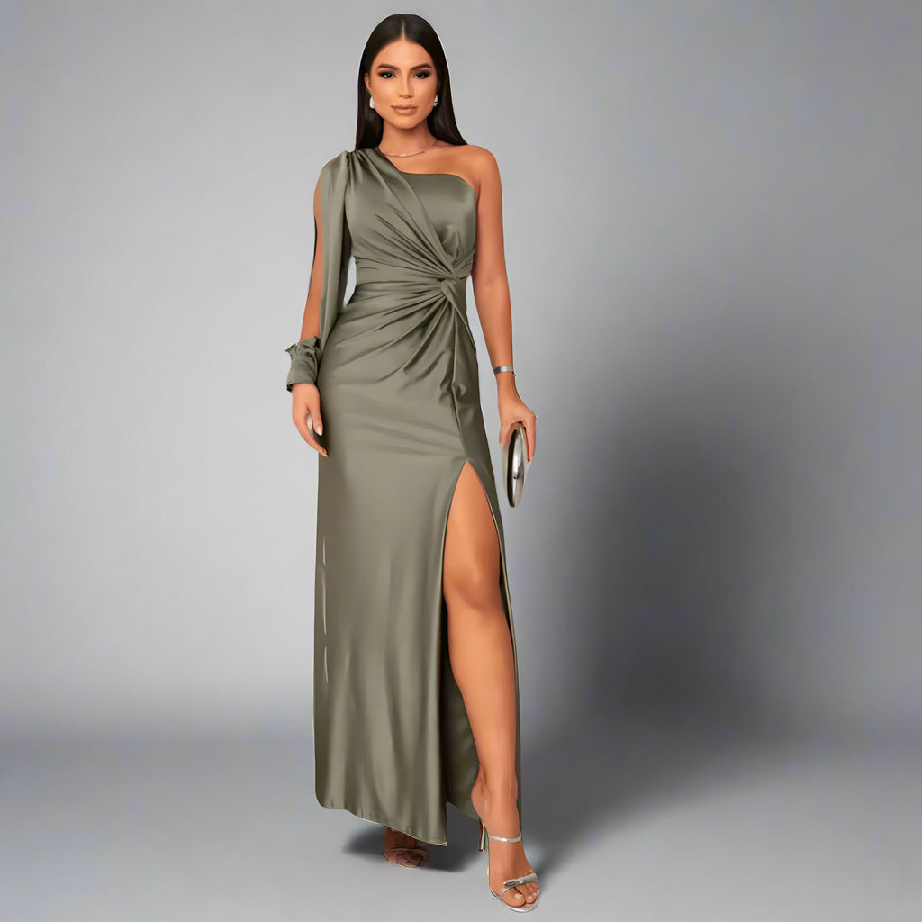 Women's One-Shoulder Front Slit Maxi Dress — view 4