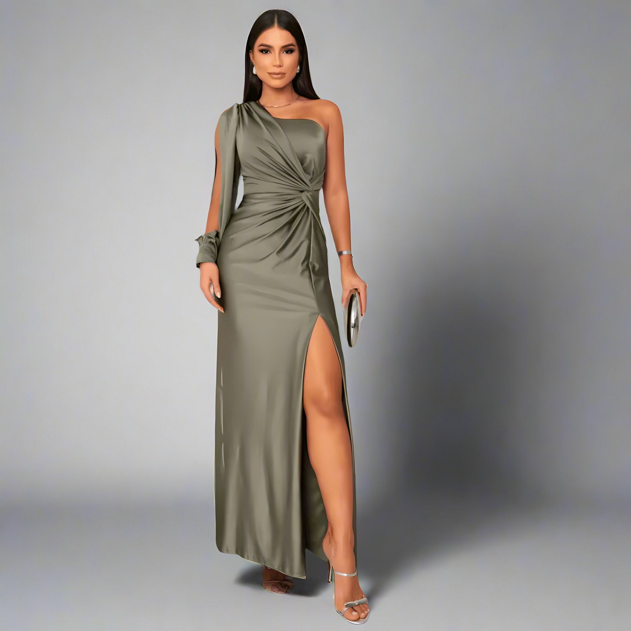 Women's One-Shoulder Front Slit Maxi Dress — view 4