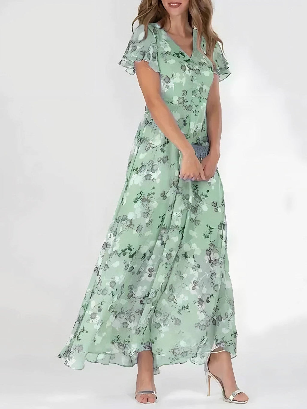 Women's Flutter Sleeve Floral Maxi Dress — view 2