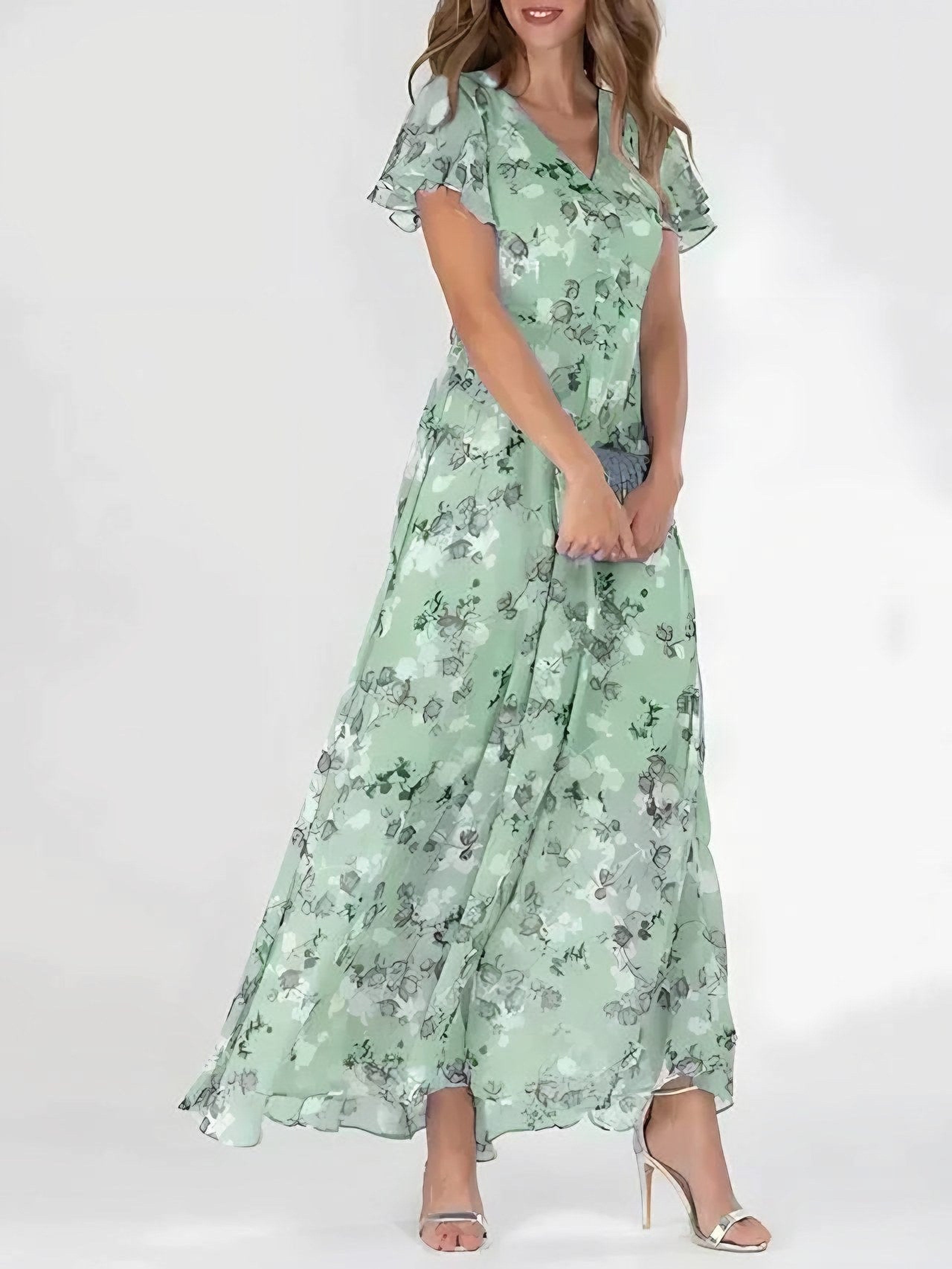 Women's Flutter Sleeve Floral Maxi Dress — view 2