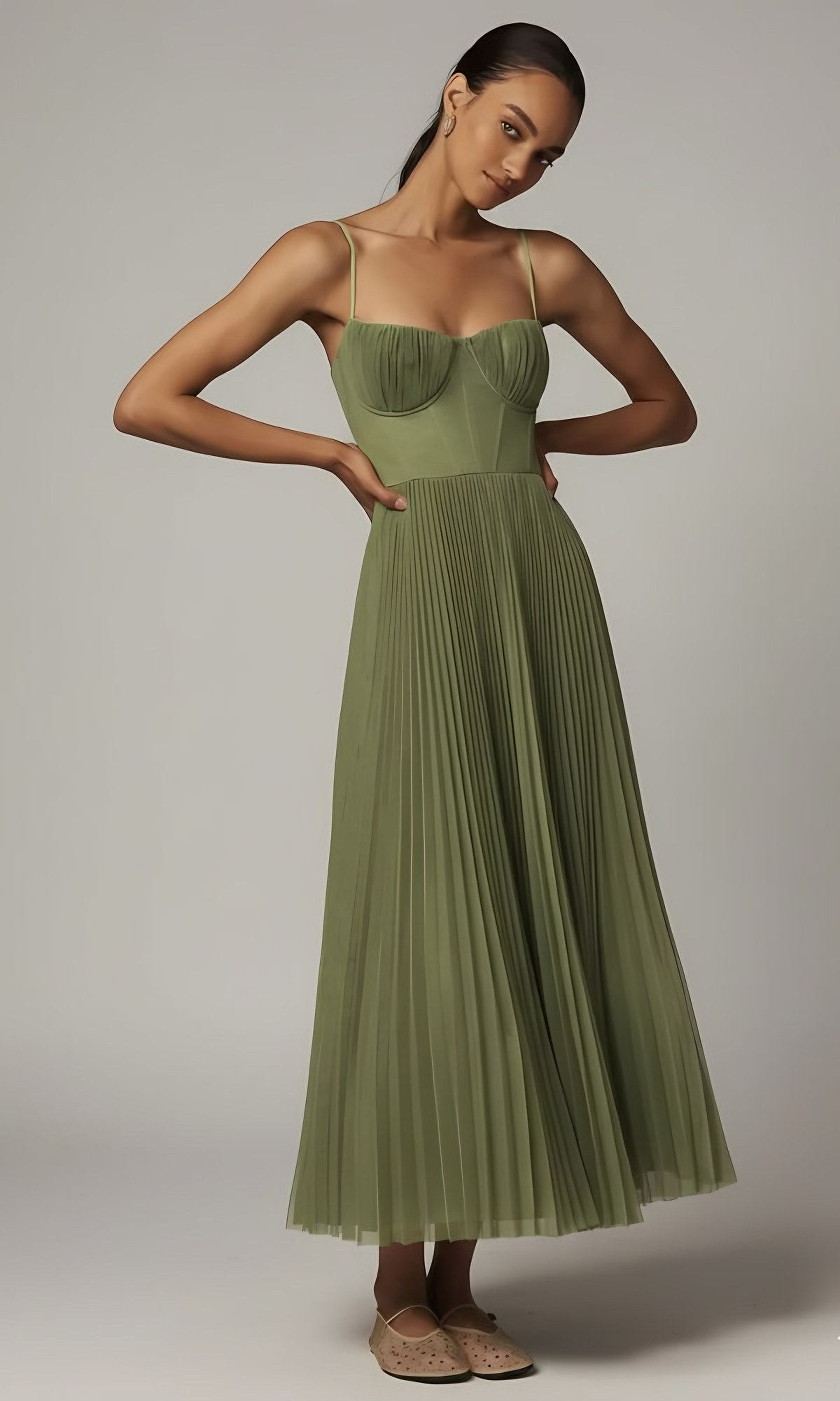 Women's Corset Top Pleated Maxi Dress — view 1