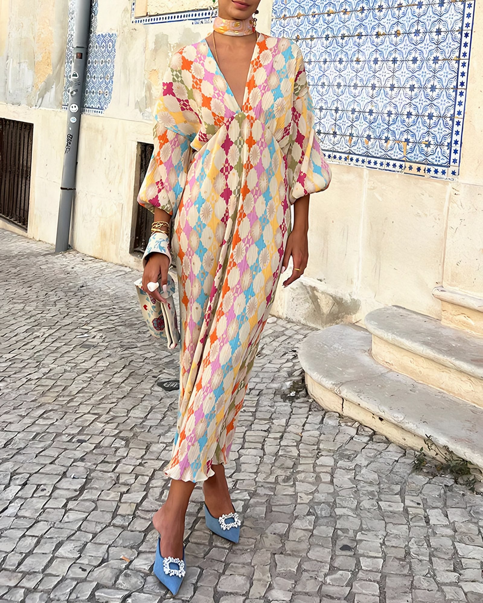 Women's Long Sleeve Blouson Maxi Dress — view 1