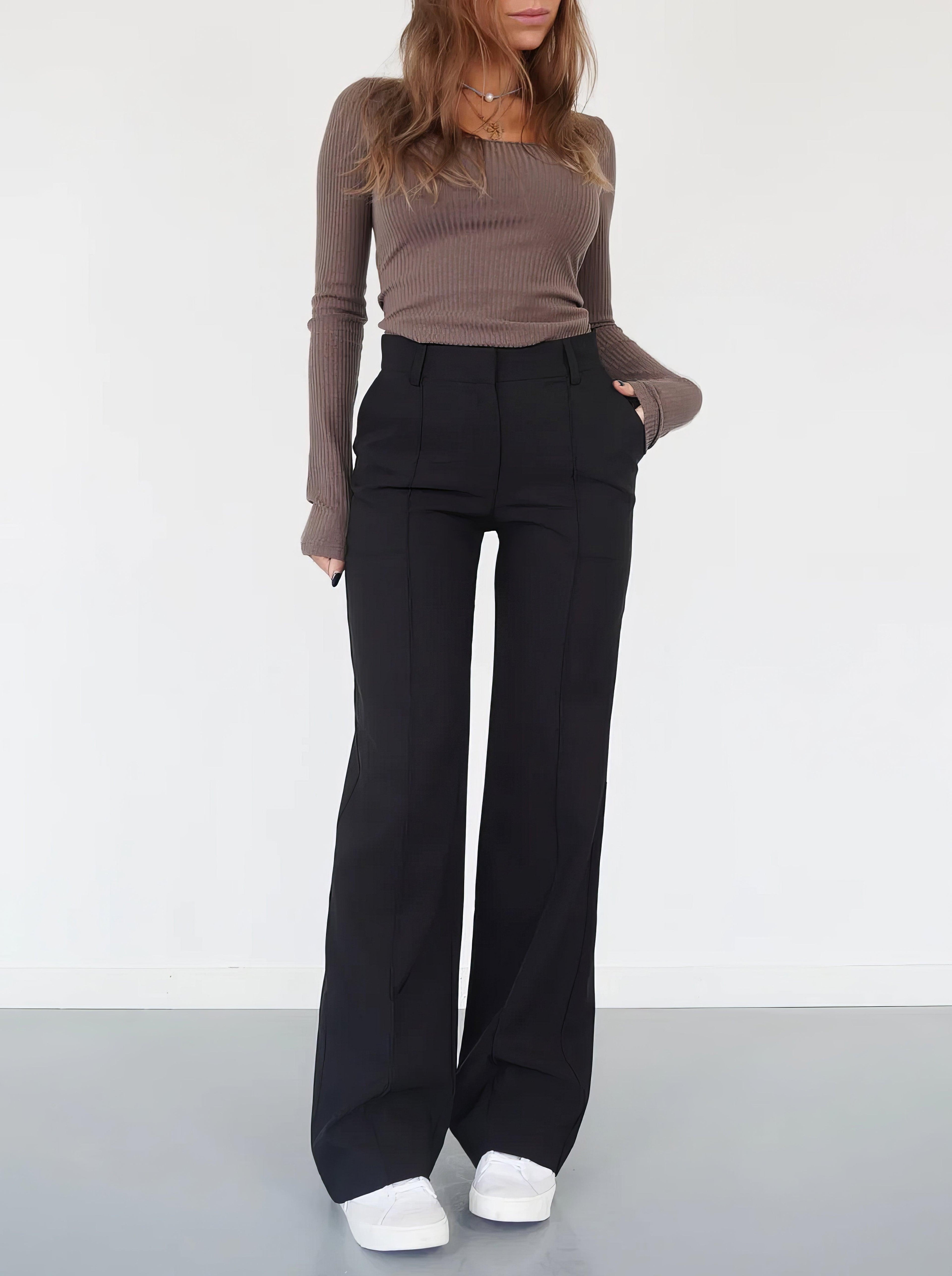 Eloise | Women’s High-Rise Pintuck Flowy Trousers — TOPNEWPLACE