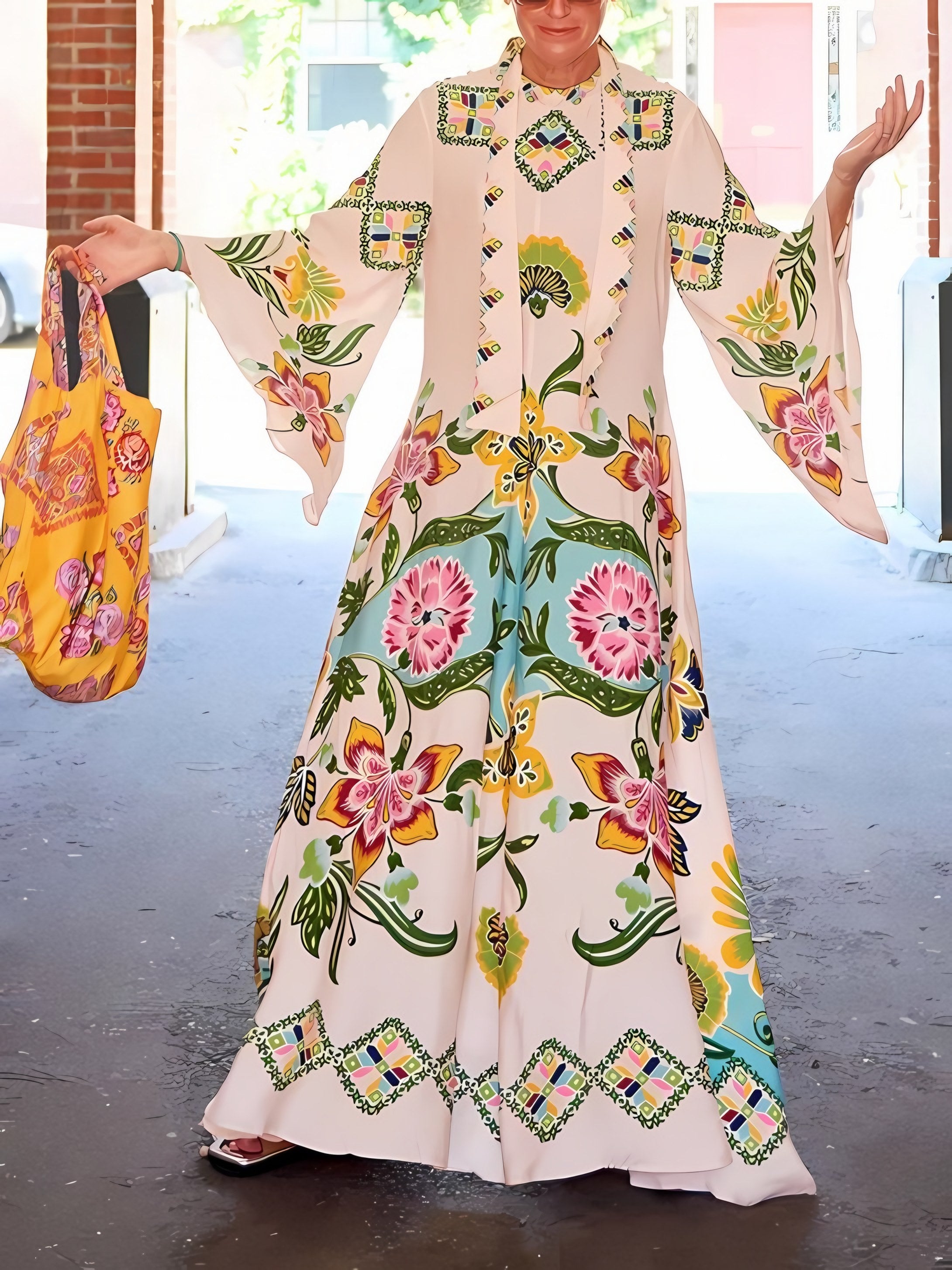 Women's Long Sleeve Printed Maxi Dress — view 4