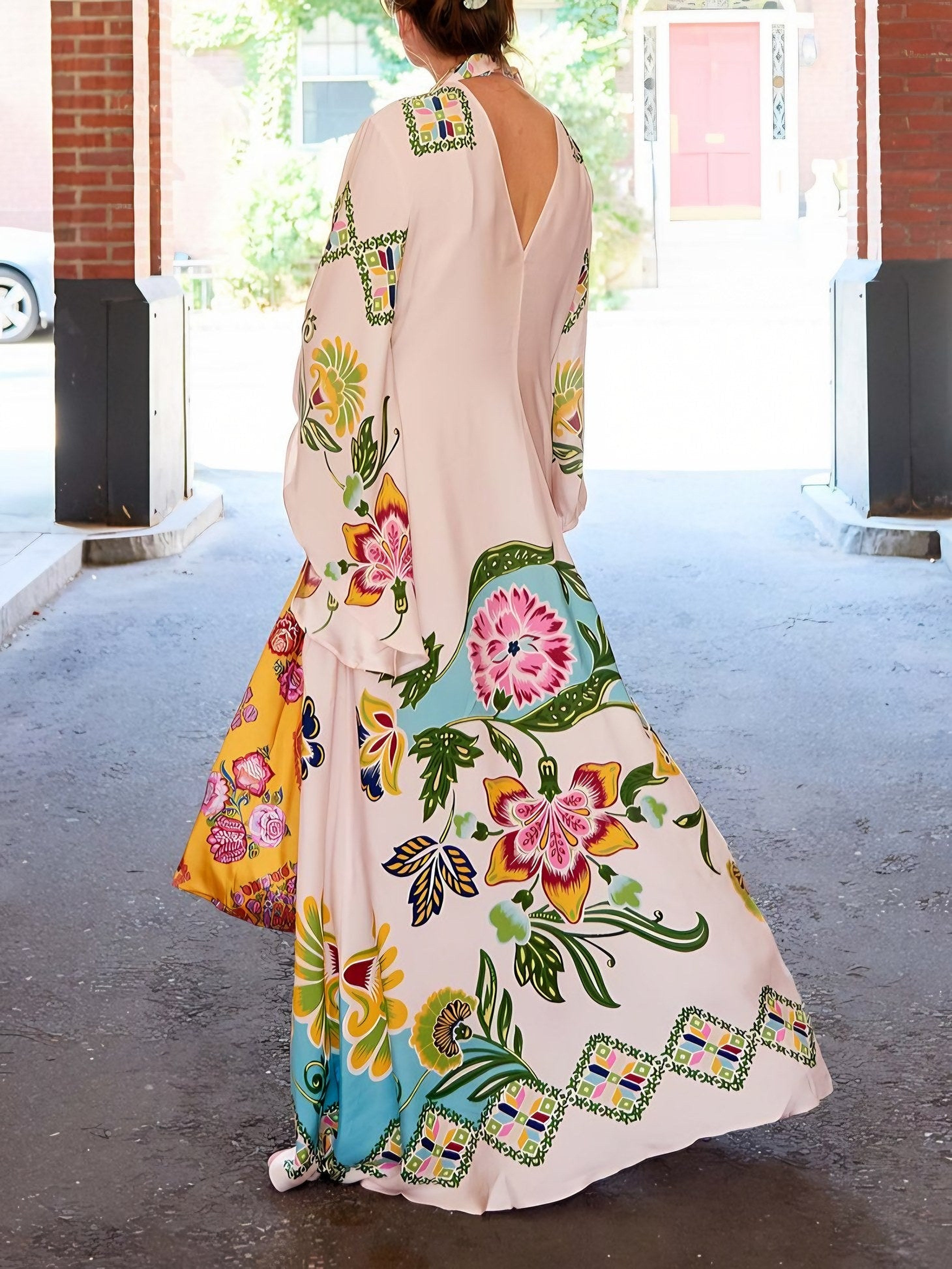 Women's Long Sleeve Printed Maxi Dress — view 6