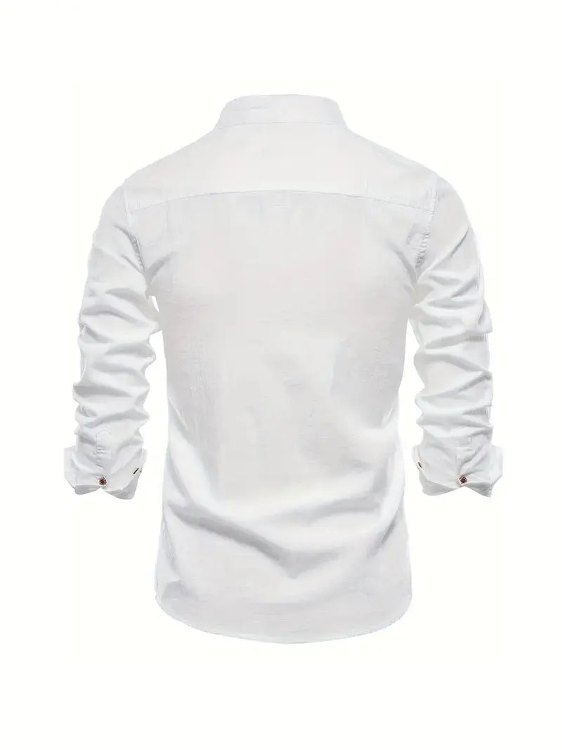 Kasimir | Men's Linen Shirt with Long Sleeves and Stand Collar