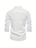 Kasimir | Men's Linen Shirt with Long Sleeves and Stand Collar