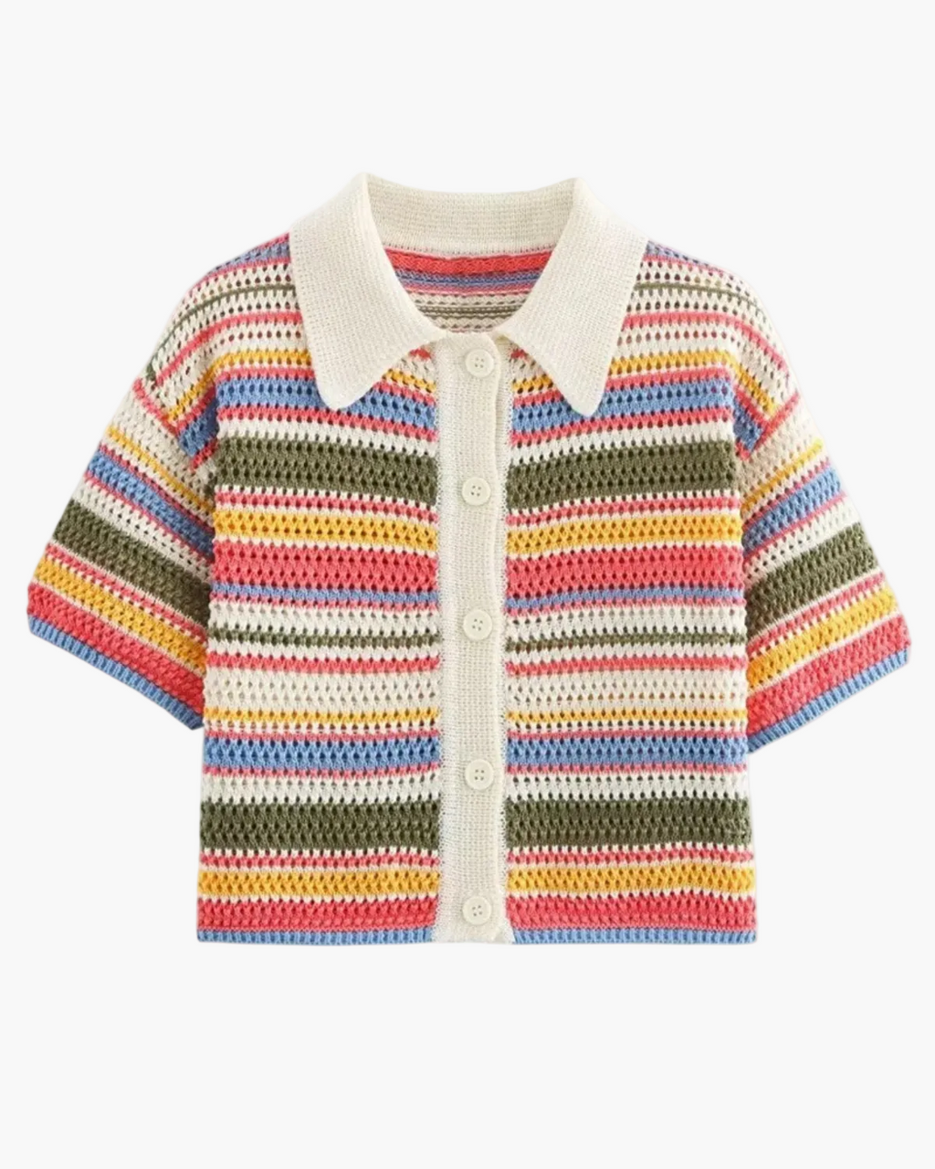 Tilda | Women's Striped Crochet Top with Button Closure