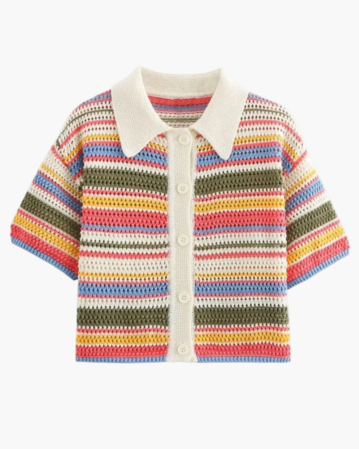 Tilda | Women's Striped Crochet Top with Button Closure