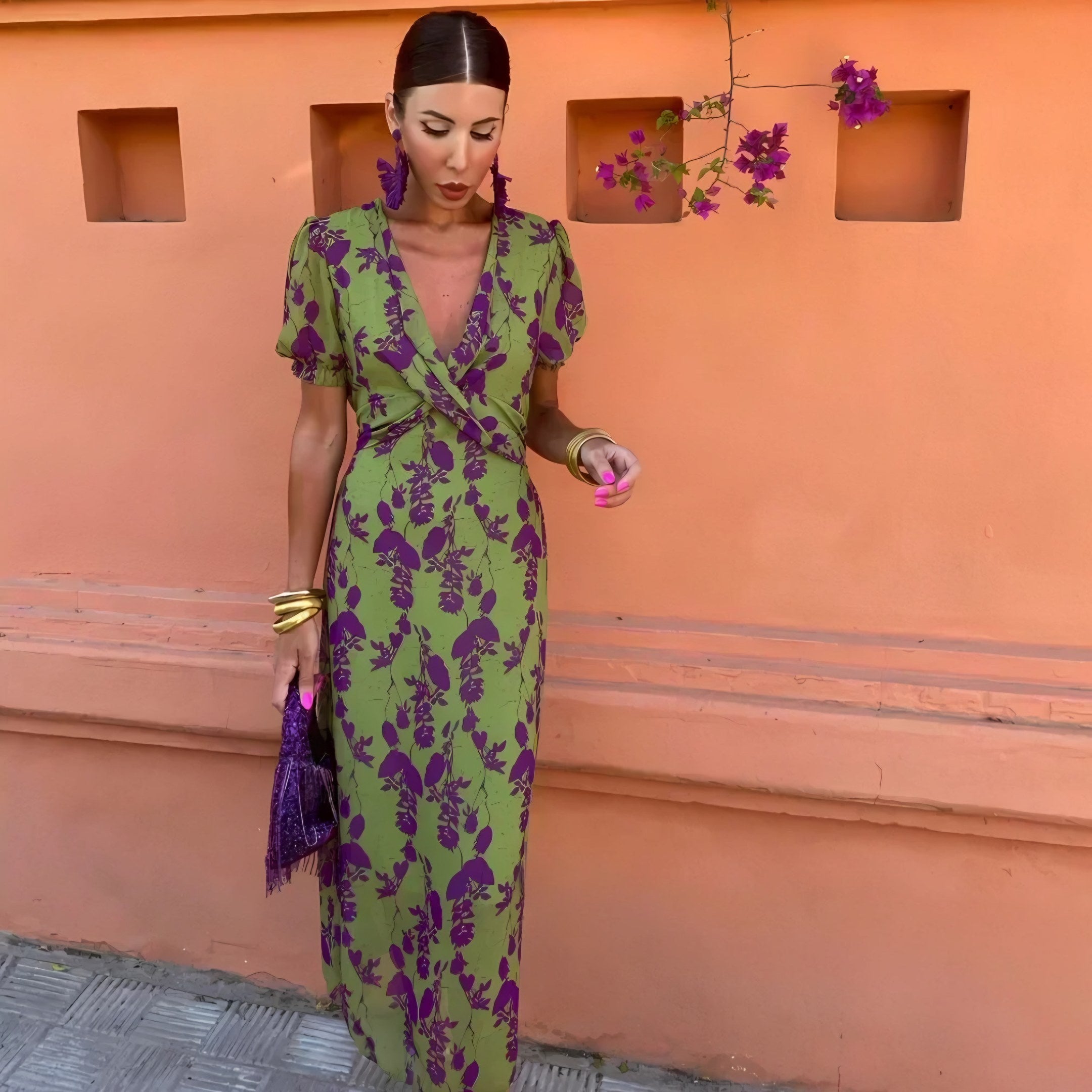 Women's V-Neck Floral Wrap Maxi Dress — view 1
