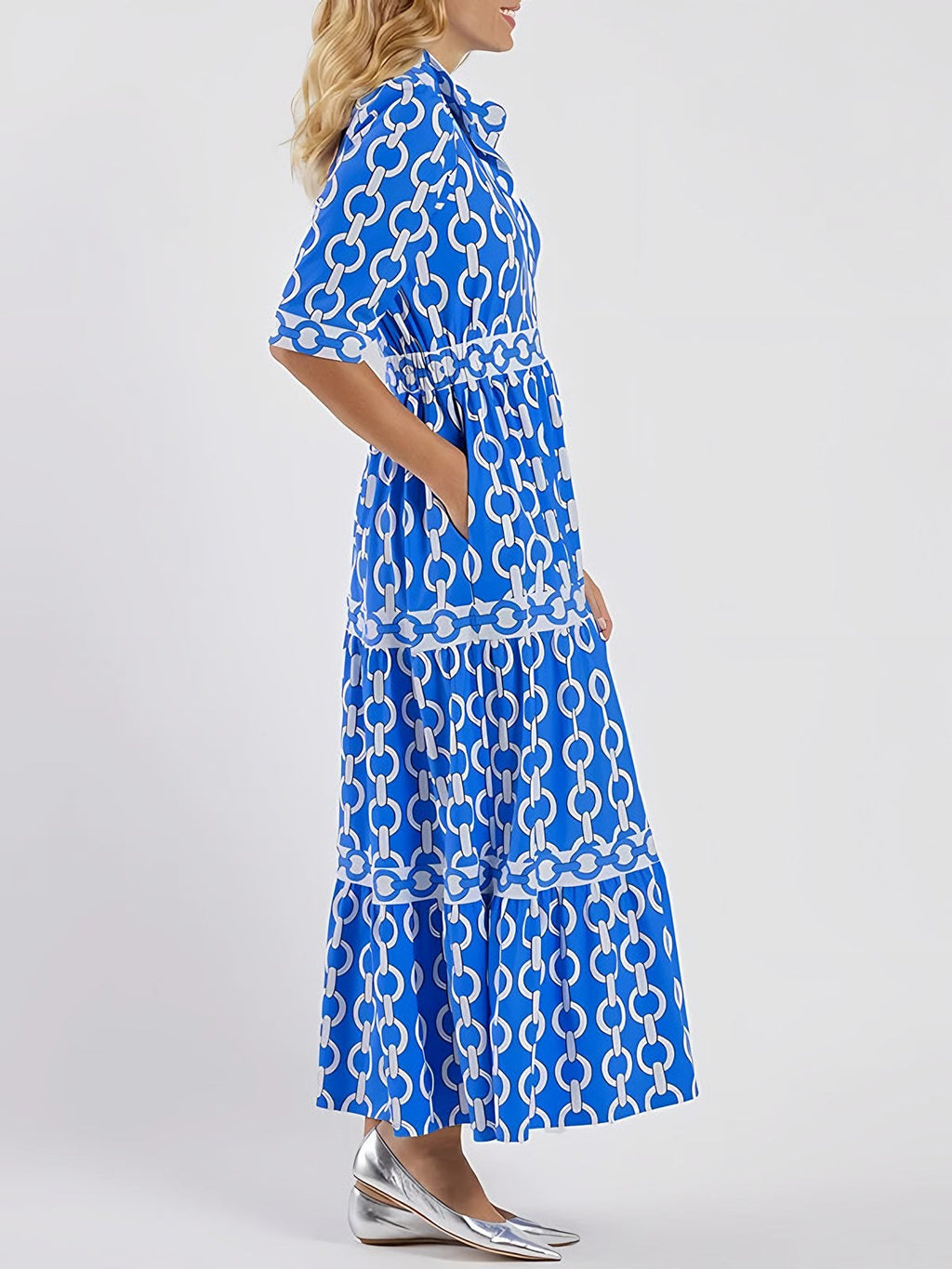 Women's Print Blouson Tiered Maxi Dress — view 3