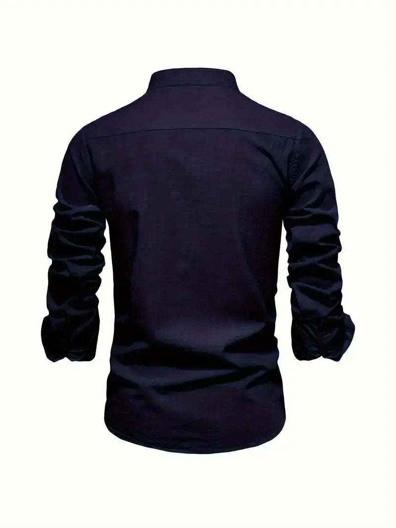 Kasimir | Men's Linen Shirt with Long Sleeves and Stand Collar