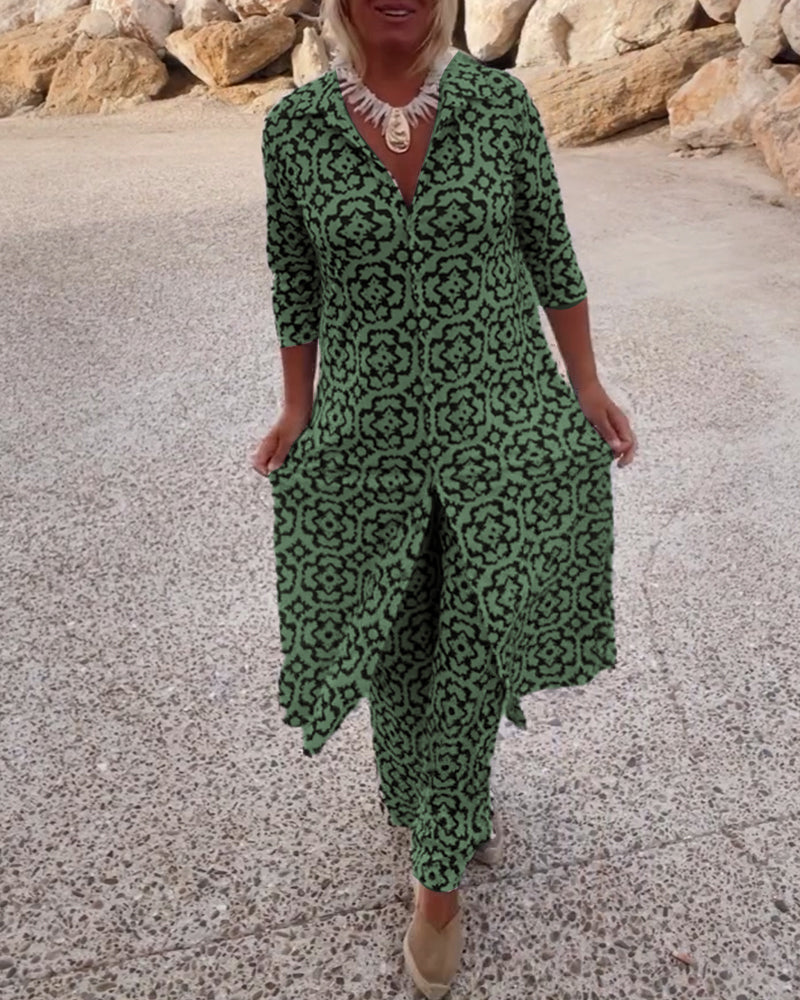 Gavriella | Women’s Geometric V-Neck Two-Piece Set — TOPNEWPLACE (view 6)