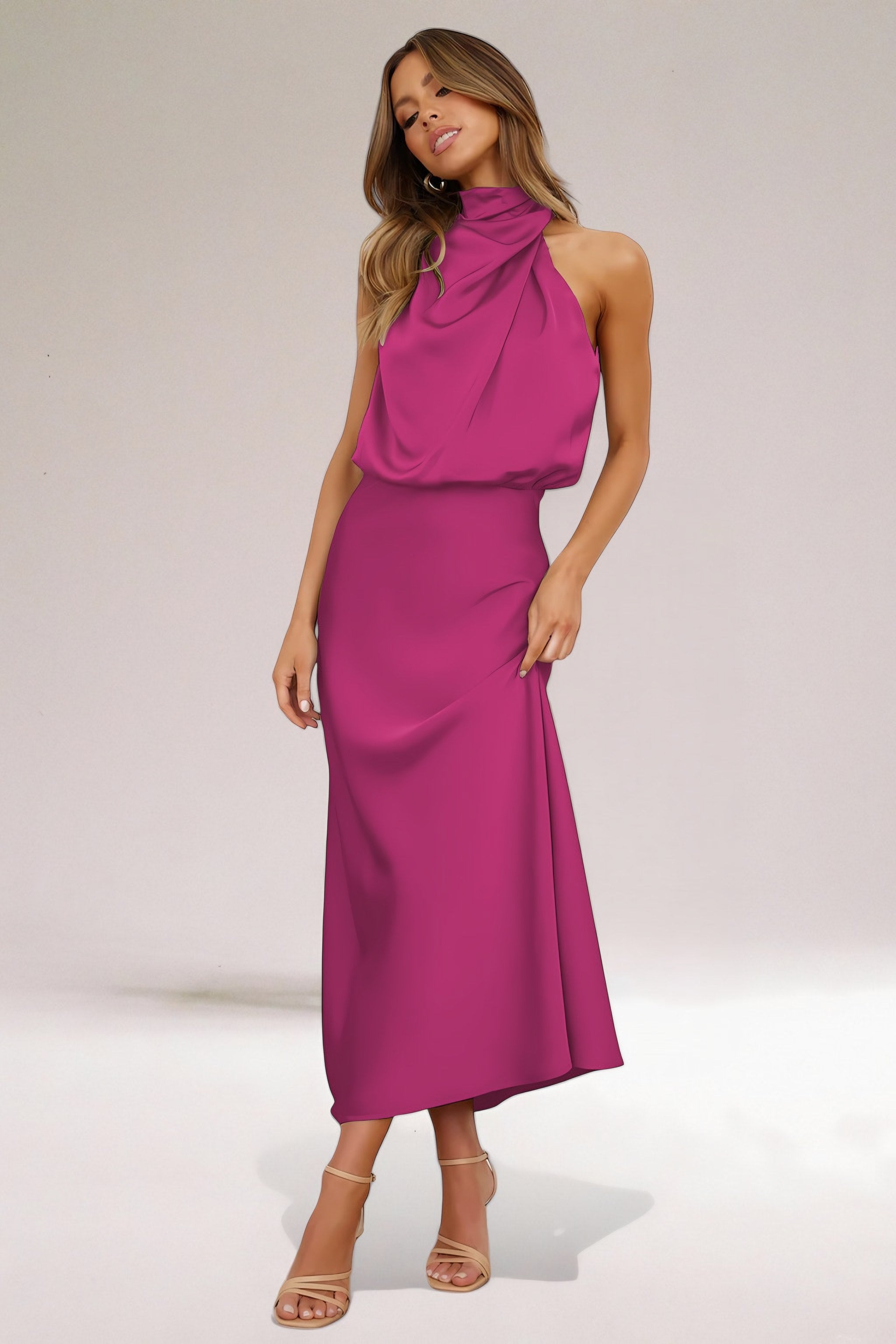 Women's Blouson Halter Neck Maxi Dress — view 5