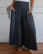 Coleen | Women’s Shirred Waist Chambray Skirt-Style Pants — TOPNEWPLACE (view 4)