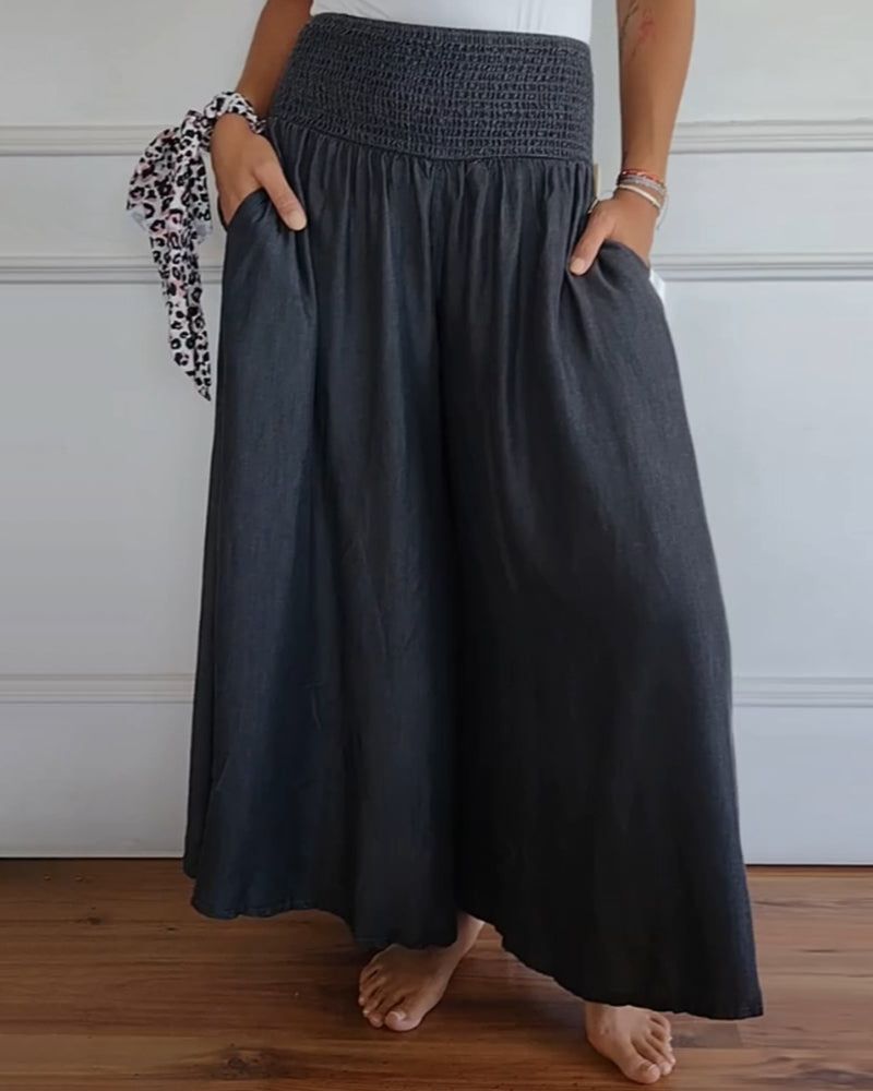 Coleen | Women’s Shirred Waist Chambray Skirt-Style Pants — TOPNEWPLACE (view 4)