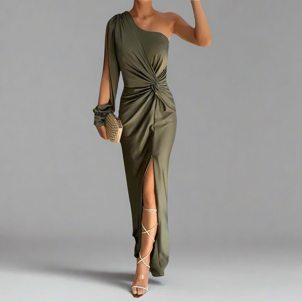 Women's One-Shoulder Front Slit Maxi Dress — view 1