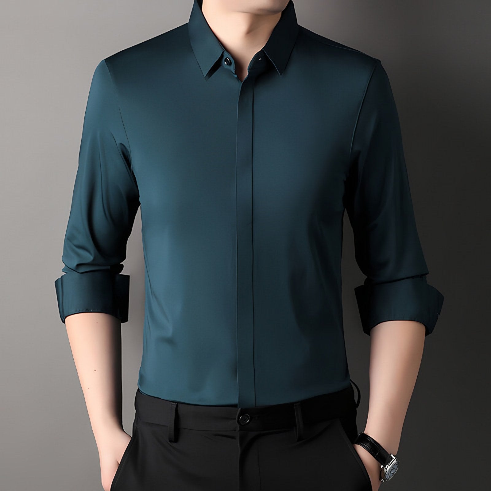Men's Long Sleeve Johnny Collar Shirt — view 3