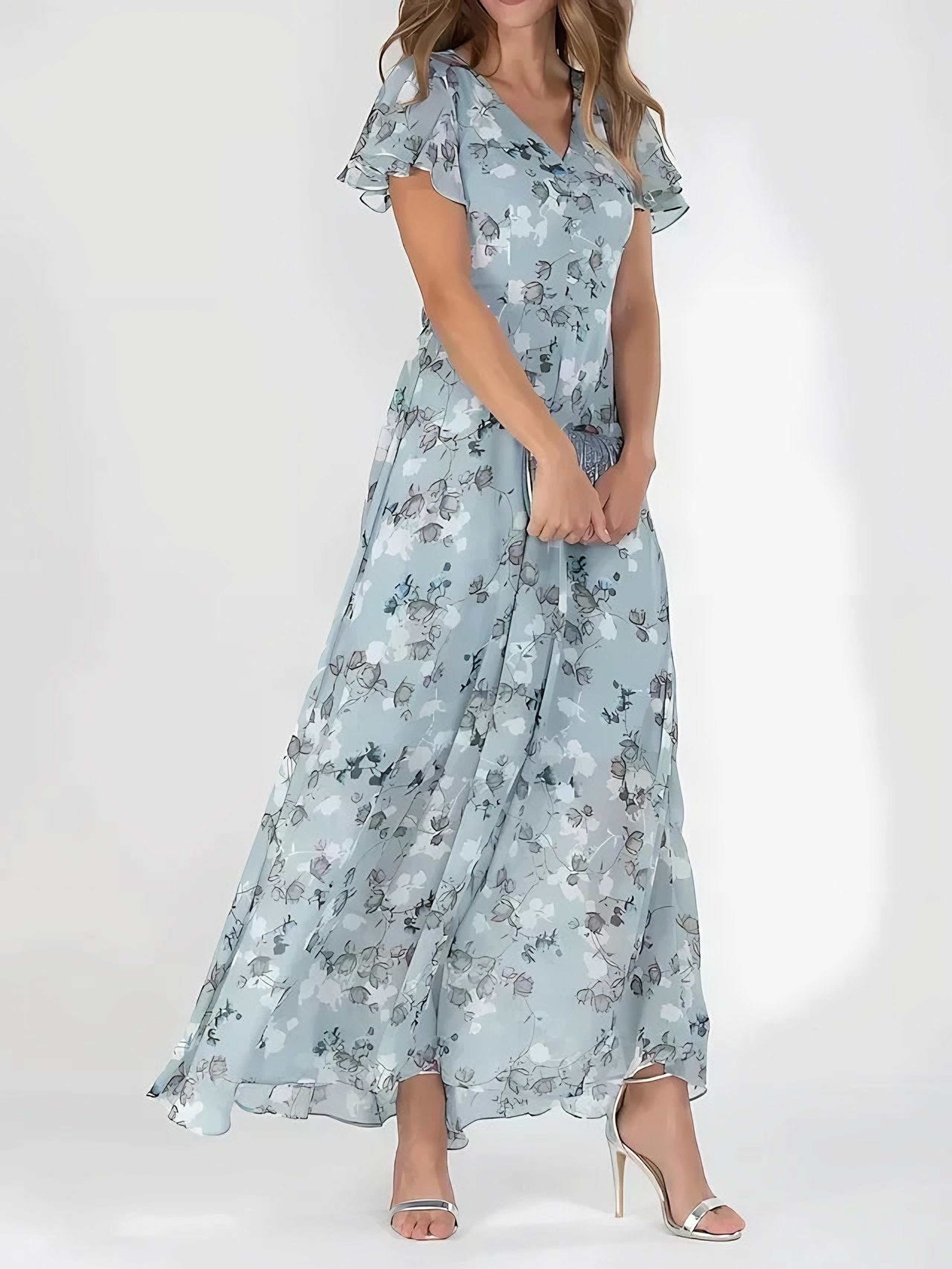 Women's Flutter Sleeve Floral Maxi Dress — view 1