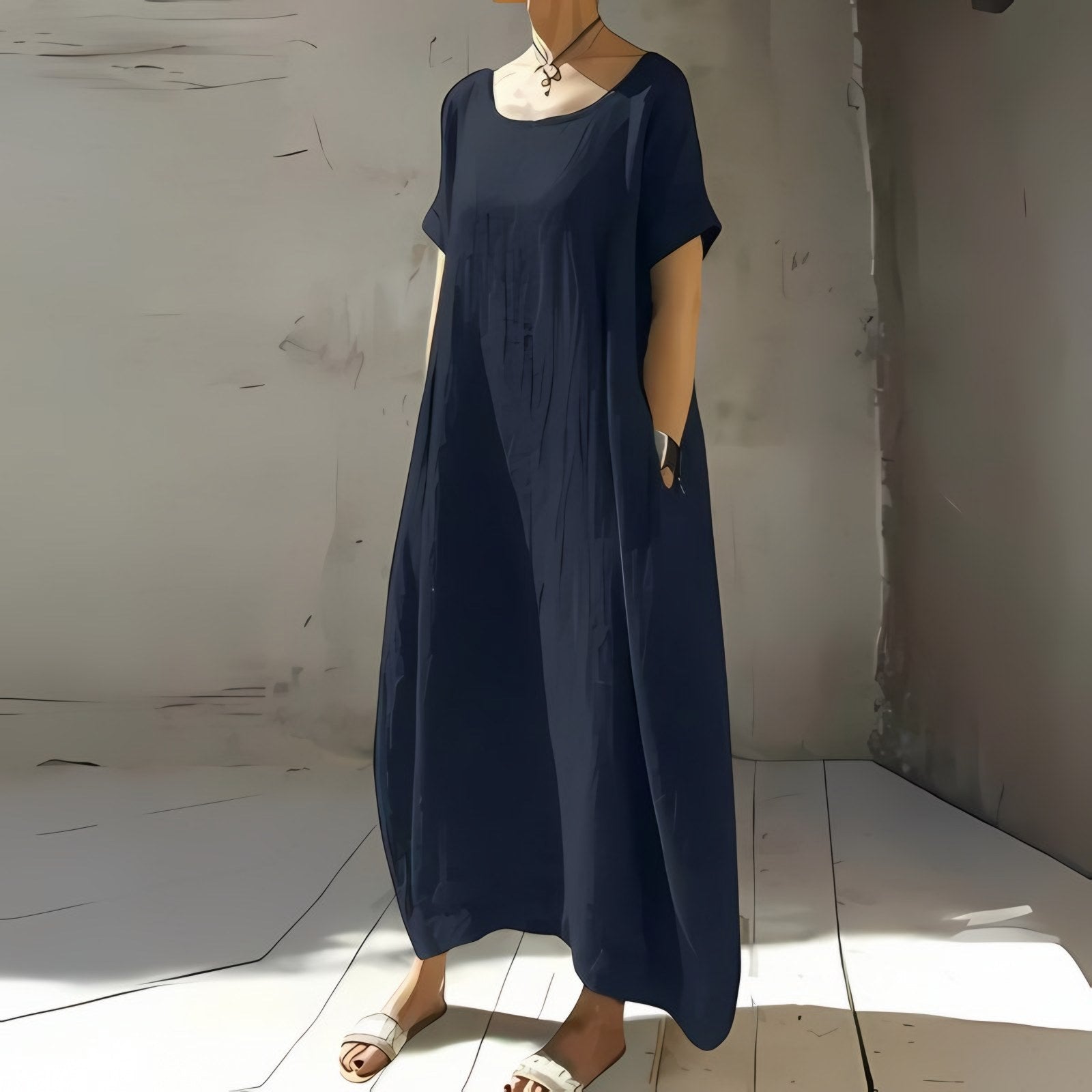 Women's Short Sleeve Caftan Maxi Dress — view 3