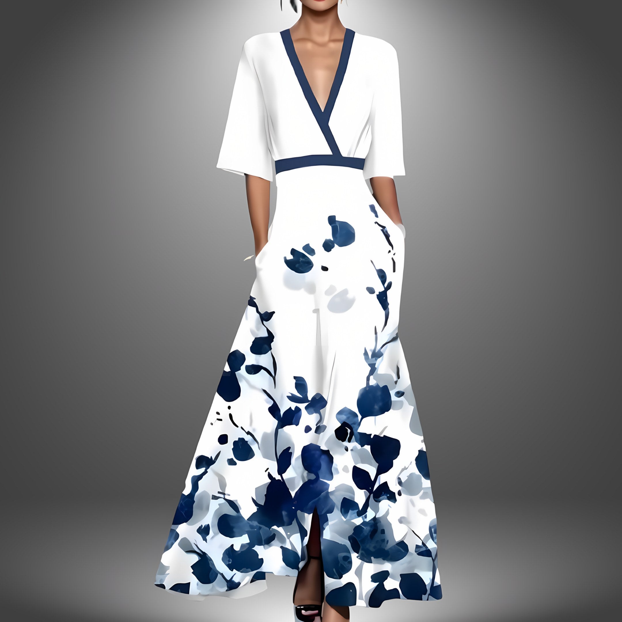 Women's Floral Mid Length Sleeve Maxi Dress — view 2