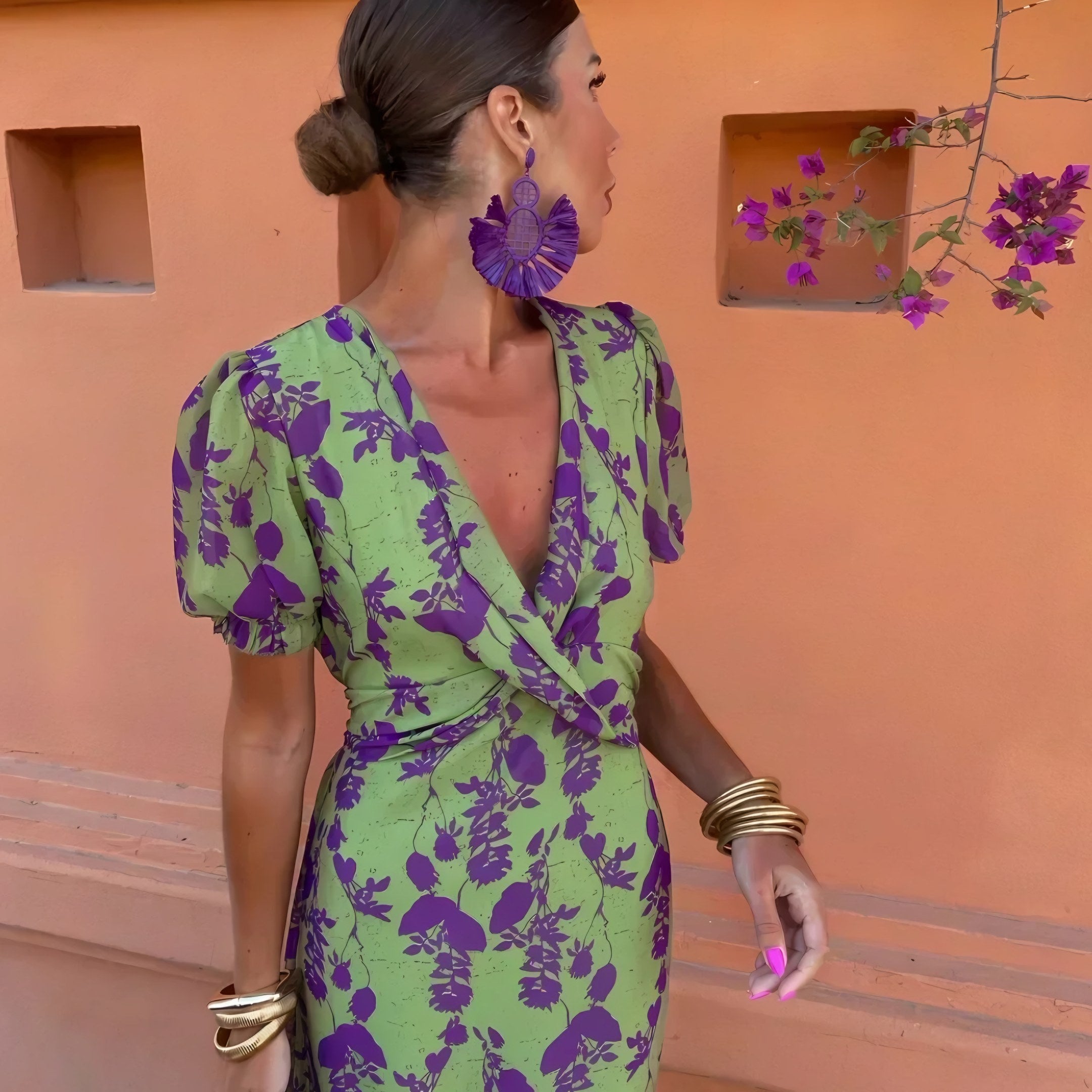 Women's V-Neck Floral Wrap Maxi Dress — view 3