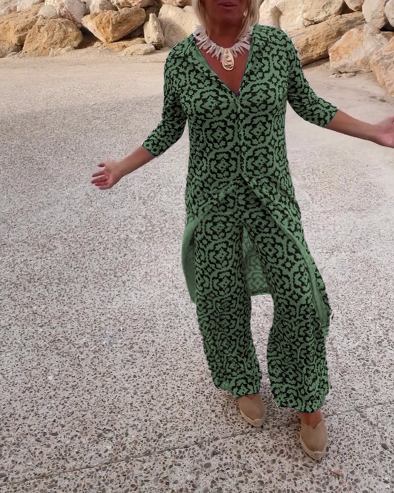 Gavriella | Women’s Geometric V-Neck Two-Piece Set — TOPNEWPLACE (view 5)