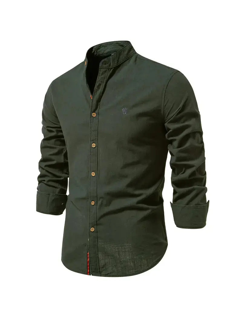Kasimir | Men's Linen Shirt with Long Sleeves and Stand Collar